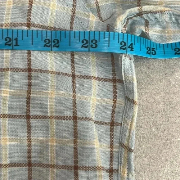 [L]Brooks Brother Irish Linen Brown Yellow  Plaid Men Button Casual Dress Shirt - Picture 5 of 7